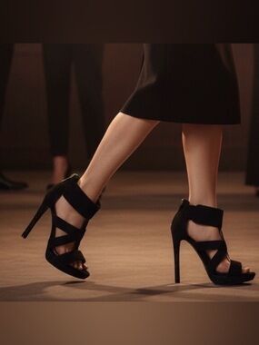 BCBG Generation Black Textured 4.5” Open Toed Stillettoes